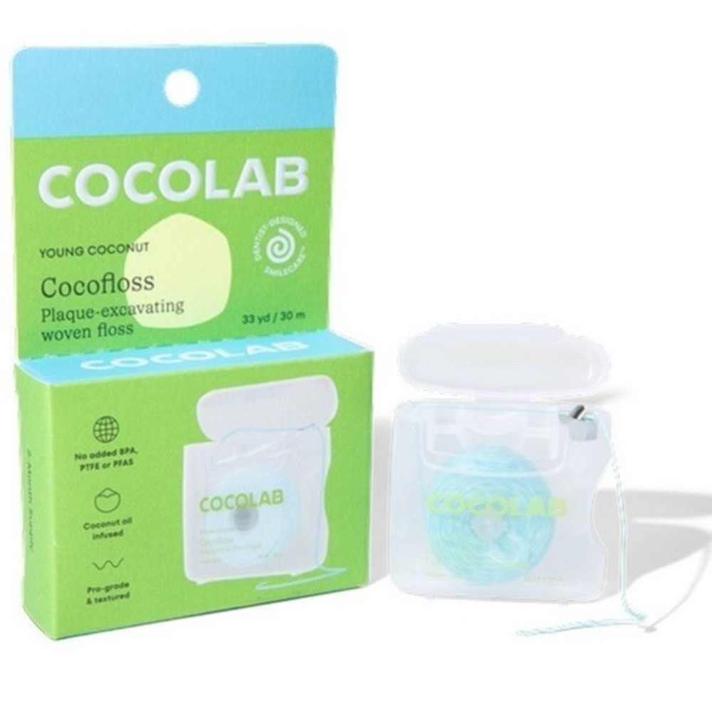 Cocolab Young Coconut Woven Dental Floss, Textured‎ & Pro-Grade, 33 yd